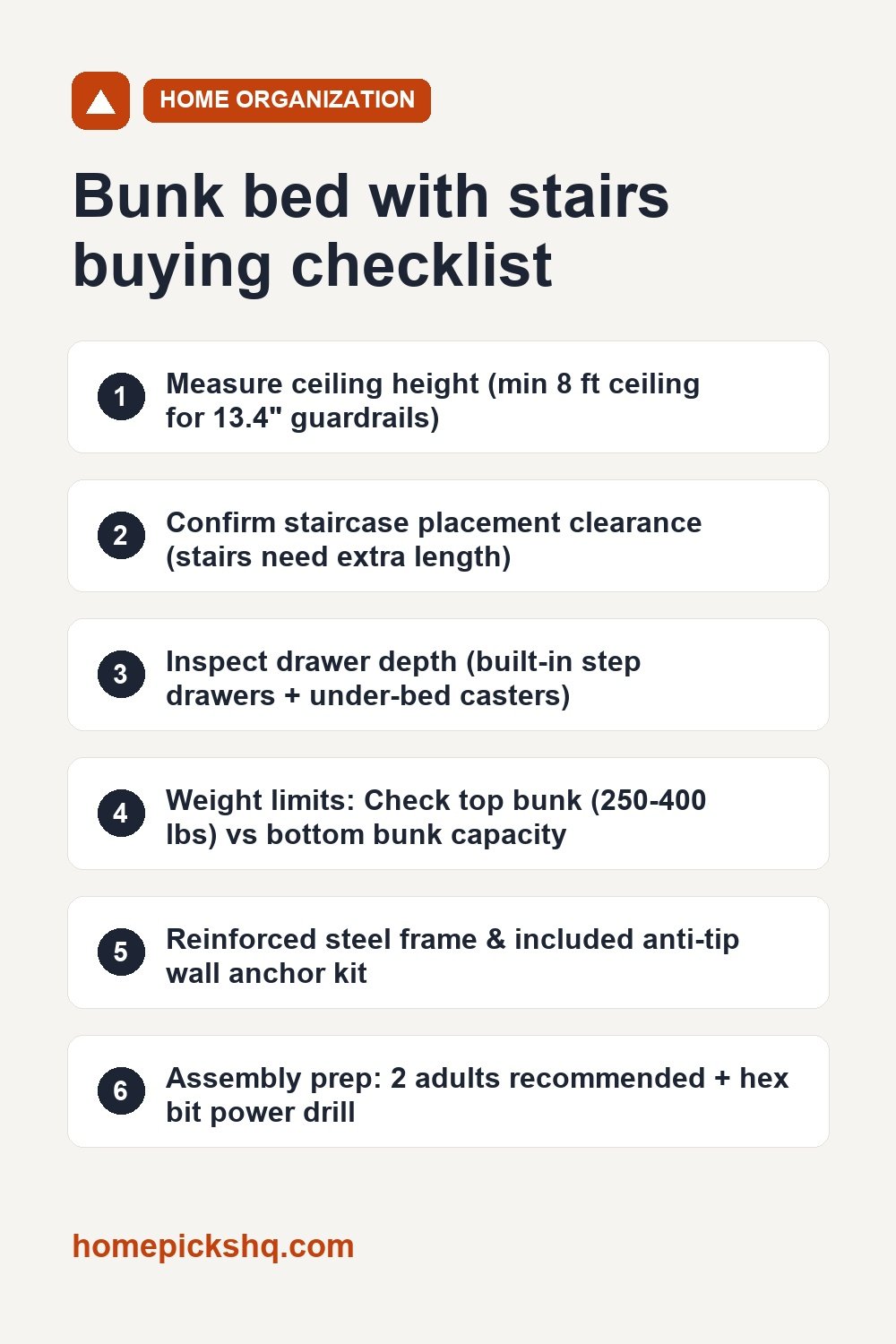 Bunk Bed with Stairs Buying Checklist Infographic