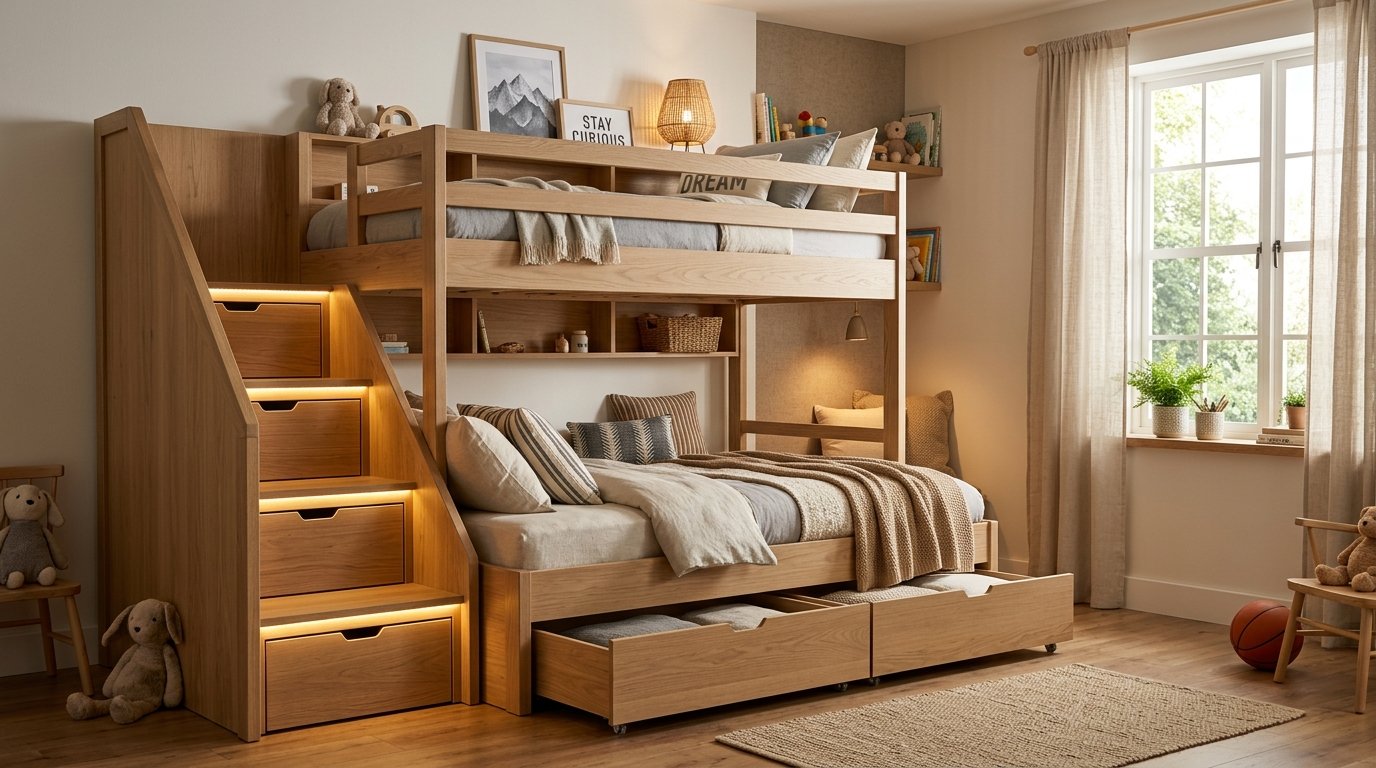 BTHFST Bunk Bed with Stairs and Storage Drawers